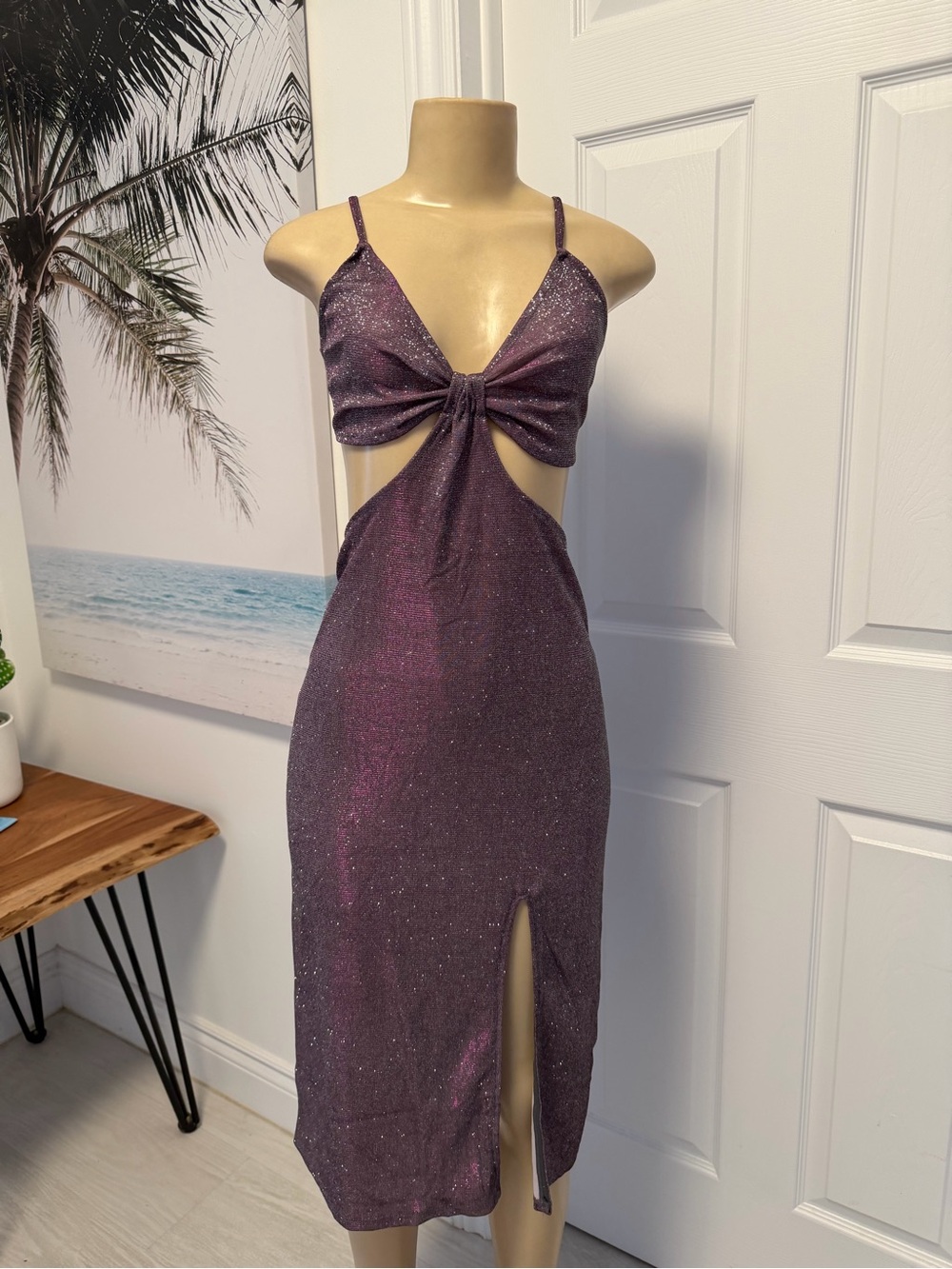 H&M Sparkling Purple Cutout Midi Dress with Front Slit